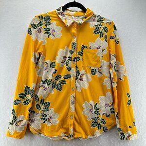 DNA Couture Top Womens Size S Floral Shirt Button Front Long Sleeve Yellow